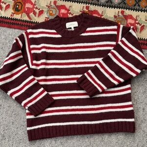 [THE GREAT] Women's Striped Sweater - Burgundy and White
